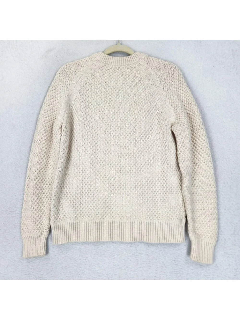 J Crew Sweater Mens Medium Cream Heritage Cotton Cable Knit Crew Neck Fisherman
